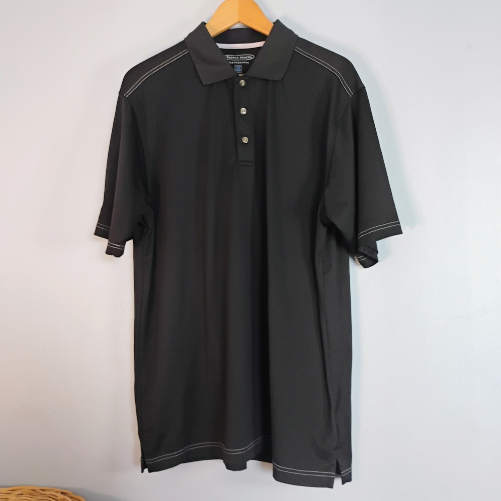 Pebble Beach Black Polo Shirt Casual Performance Wear Size L Sporty Athletic